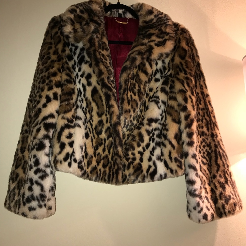 Express Leopard Faux Fur Coat Jacket