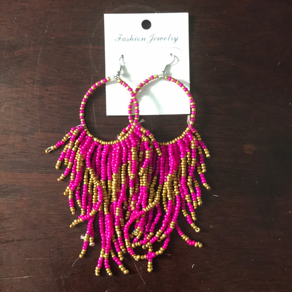 Bohemian-style Pink and gold fashion earrings