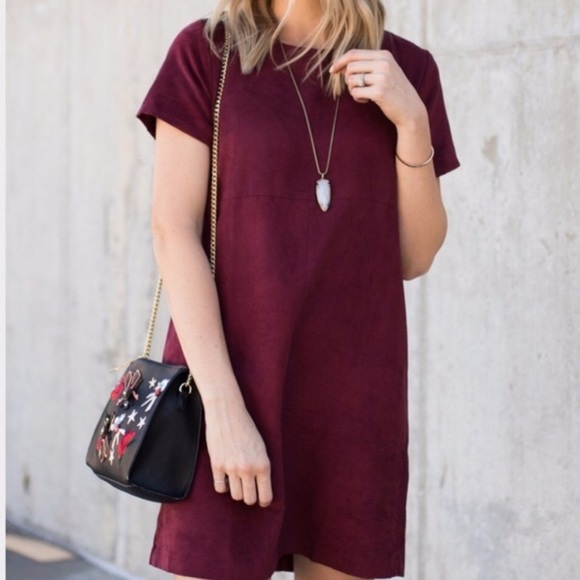 maroon suede dress