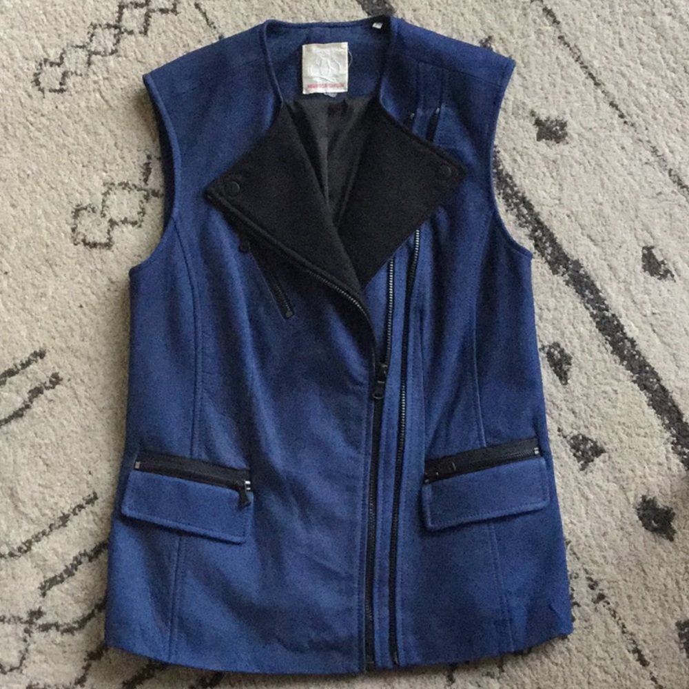 Cobalt blue Rebecca Taylor lamb skin moto vest