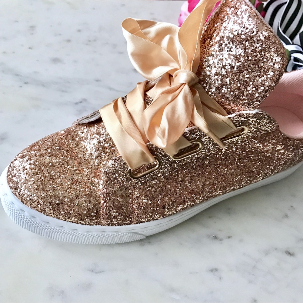 Lace-Up Rose Gold Glitter Sneakers - Picture 3 of 6