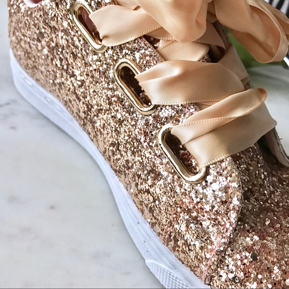 Lace-Up Rose Gold Glitter Sneakers - Picture 4 of 6