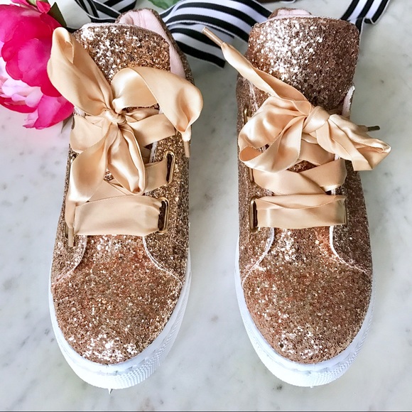 Lace-Up Rose Gold Glitter Sneakers - Picture 6 of 6