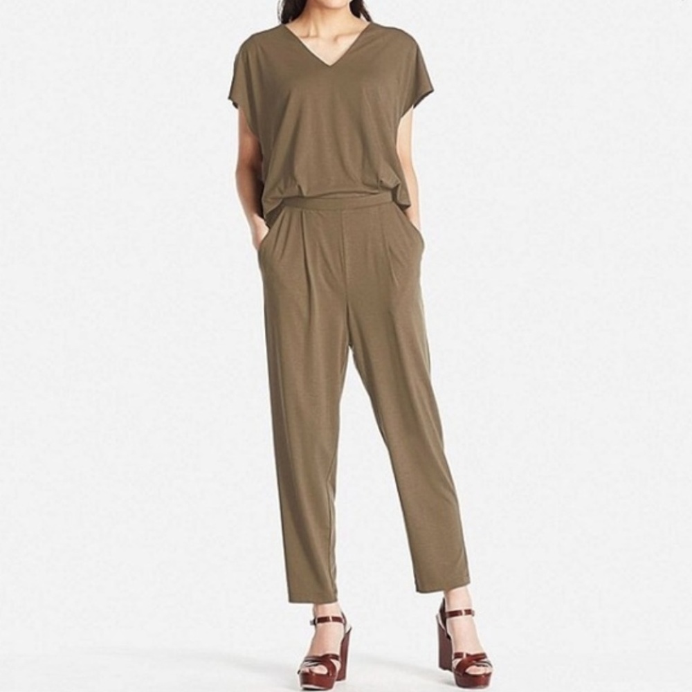 Uniqlo Olive Jersey Short-Sleeve Jumpsuit NWOT