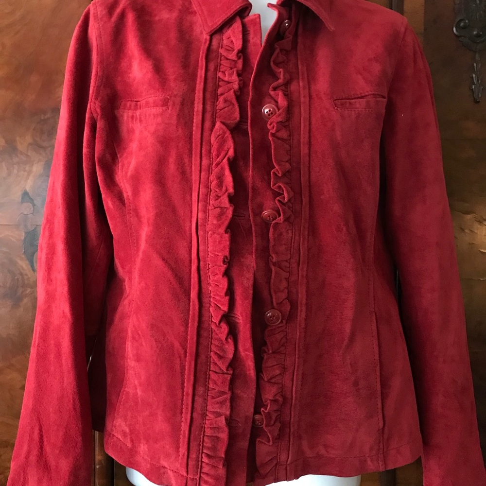 Chico’s Red Suede Leather Shirt Jacket Size 0
