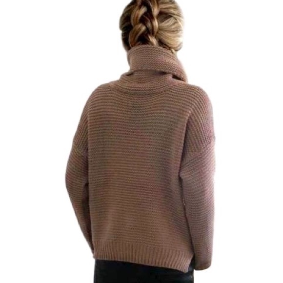 Cowl Neck Chunky Loose Knit Sweater Beige Taupe - Picture 2 of 3