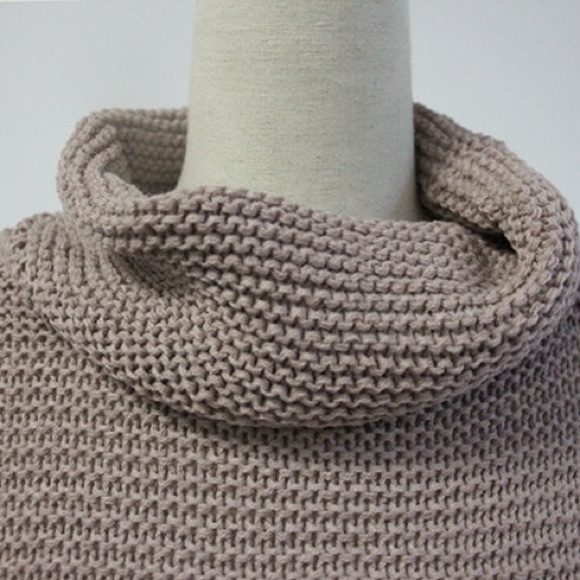 Cowl Neck Chunky Loose Knit Sweater Beige Taupe - Picture 3 of 3