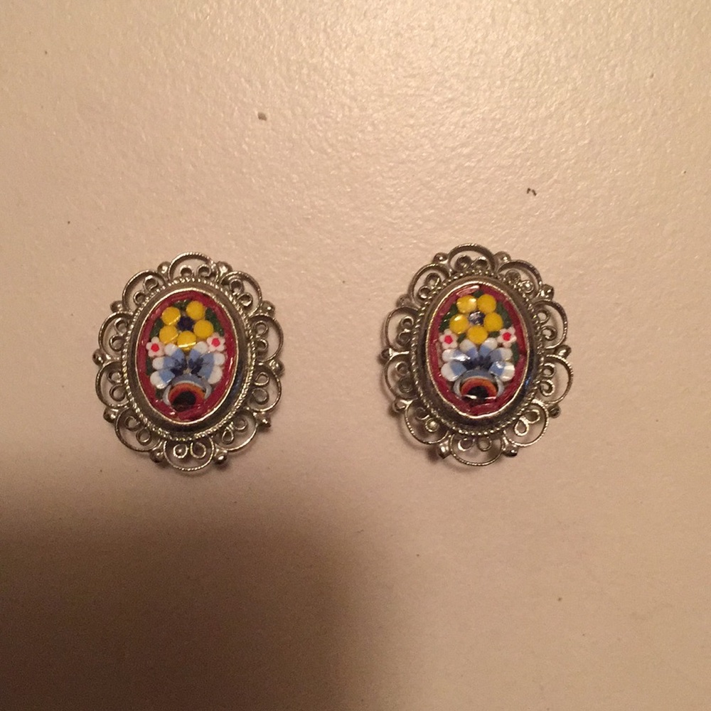 Mosaic earrings with filigree trim