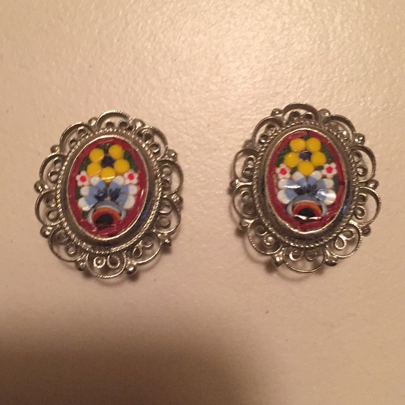 Mosaic earrings with filigree trim - Picture 3 of 3