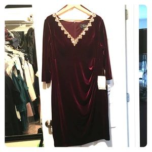 Ruby-color Velvet dress w/ jeweled neckline - 18W