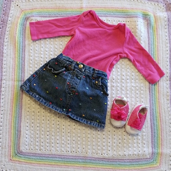 Gymboree Other - Denim skirt with embroidered hearts.