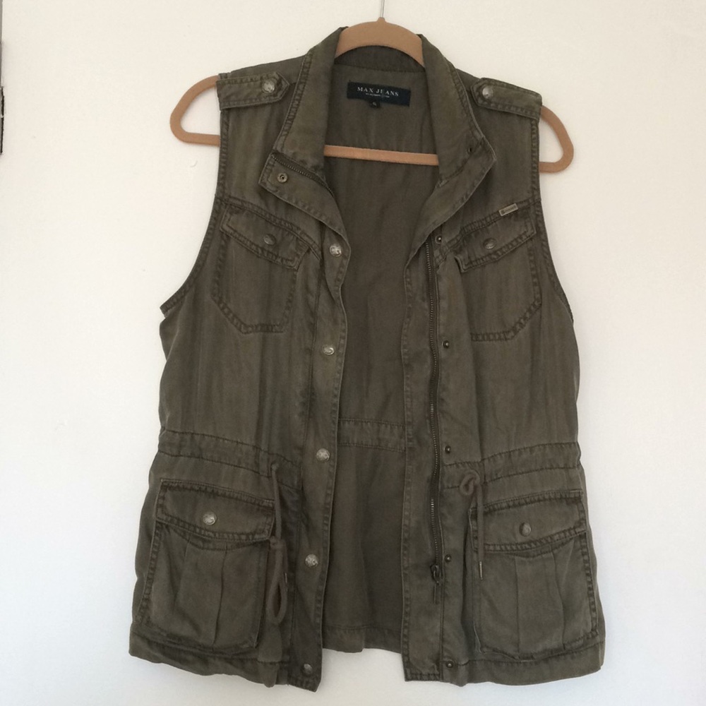 Max Jeans Olive Green Long Vest with Zipper