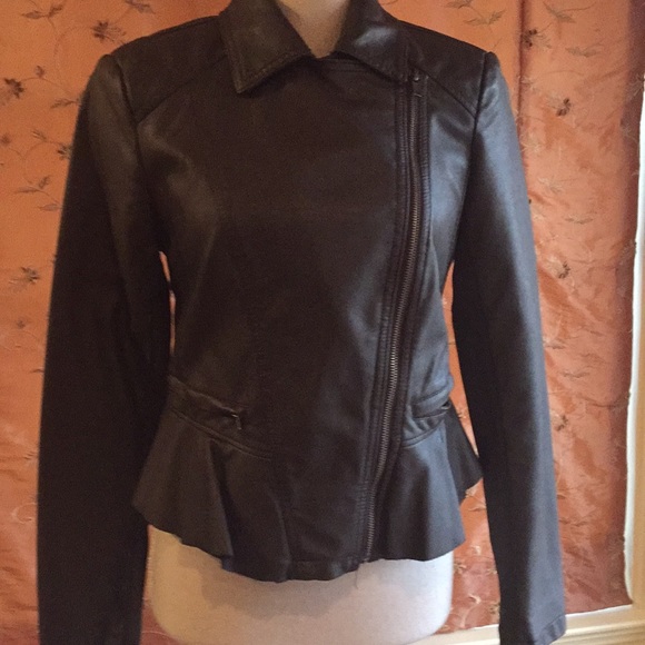 NWOT INC Brown Faux Leather Jacket w/Zip Pockets - Picture 7 of 8