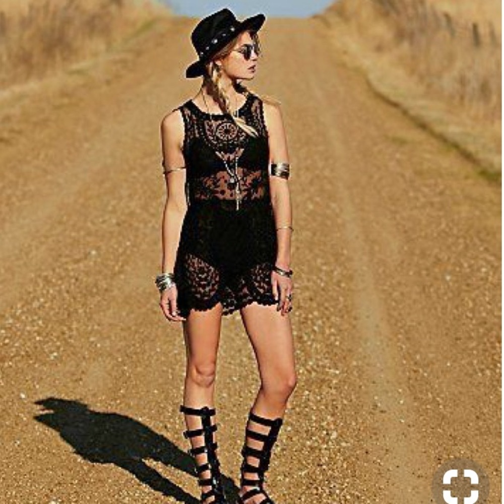 Free People Embroidered Net Shift Dress XS