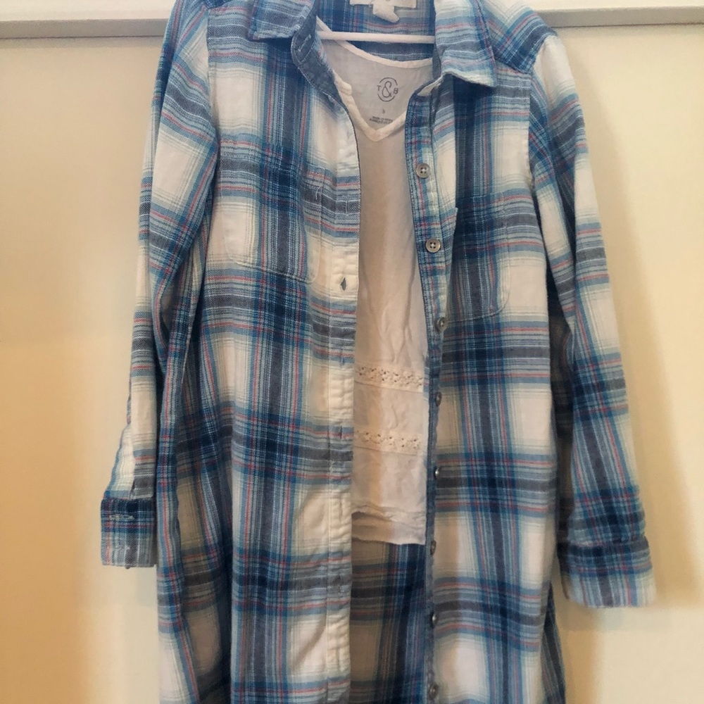 NORDSTROM flannel blue white navy and red