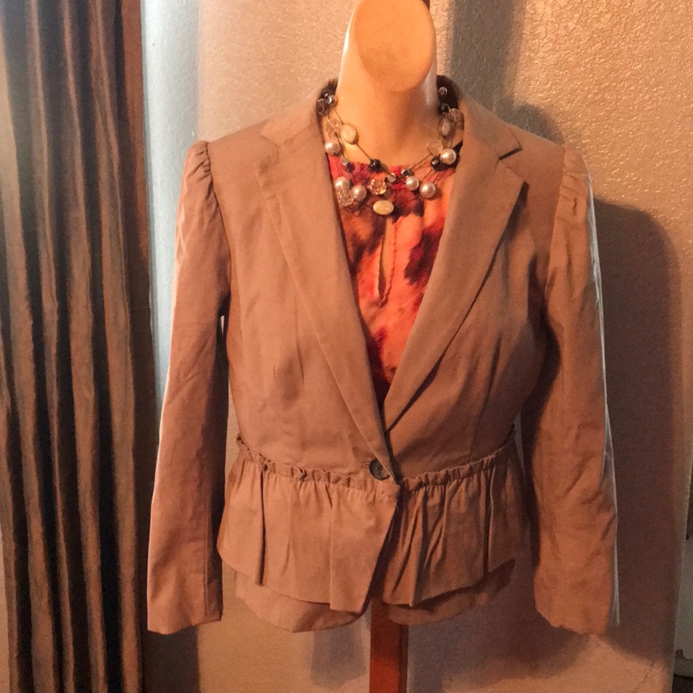 LOFT Khaki Jacker/Blazer with ruffles