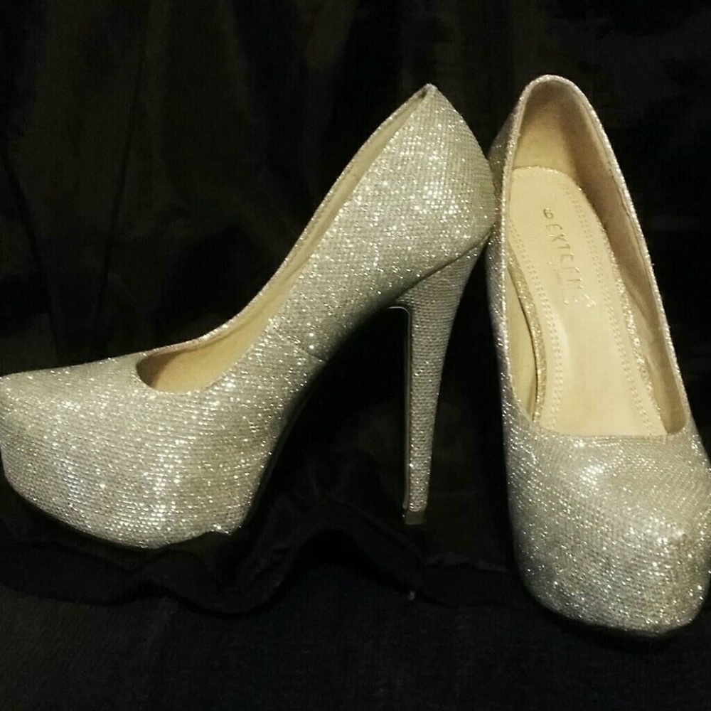 Silver sparkly platform heels