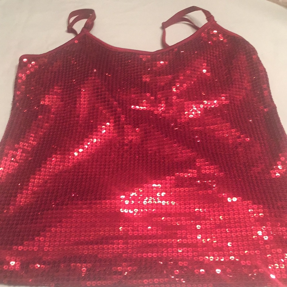 Shear Shapewear Sleeveless Red Sequined Top