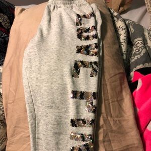 Grey sequence love pink joggers