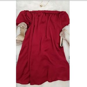NWOT Off the Shoulder Satin Red Dress