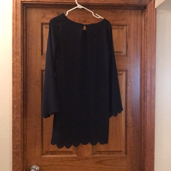 Navy long sleeve dress. Peddled trim - Picture 3 of 3