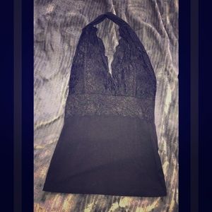 Black lace v-neck halter