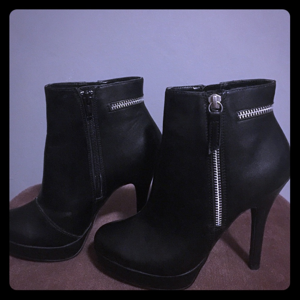 Black leather zip up boots