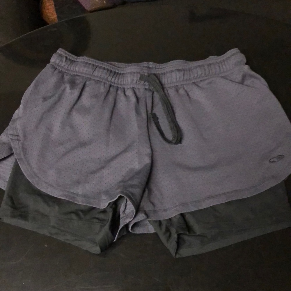 Grey shorts with spandex inside