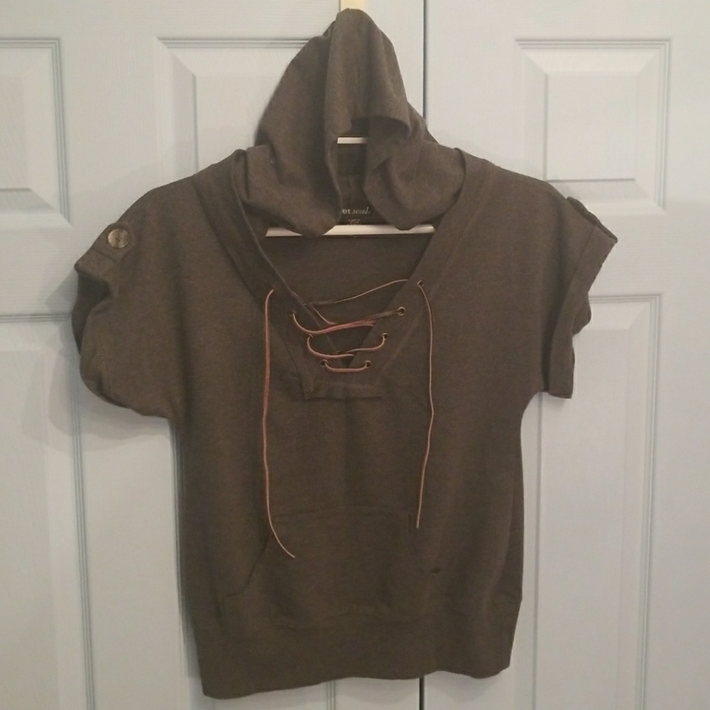 Wet Seal hooded green tunic with leather lacing