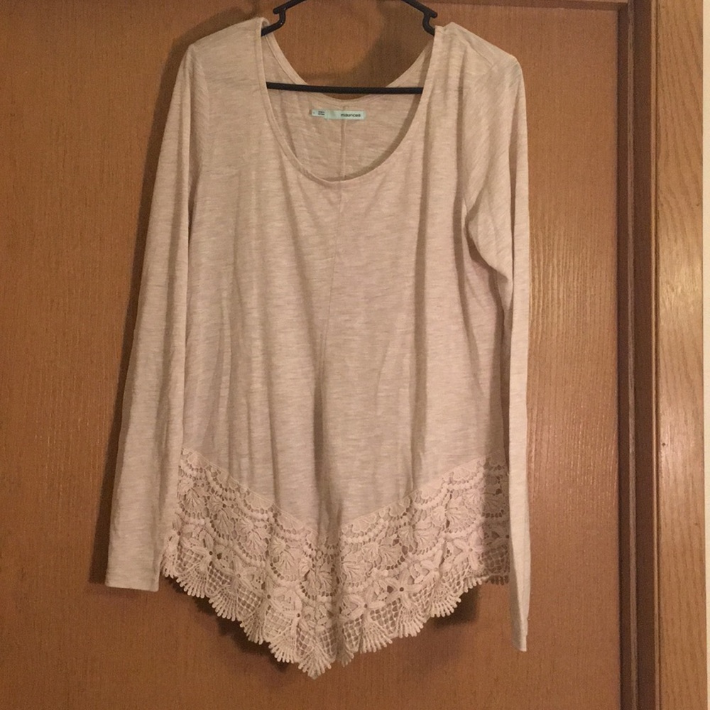 Maurice’s Cream Long Sleeve Shirt with Lace Detail
