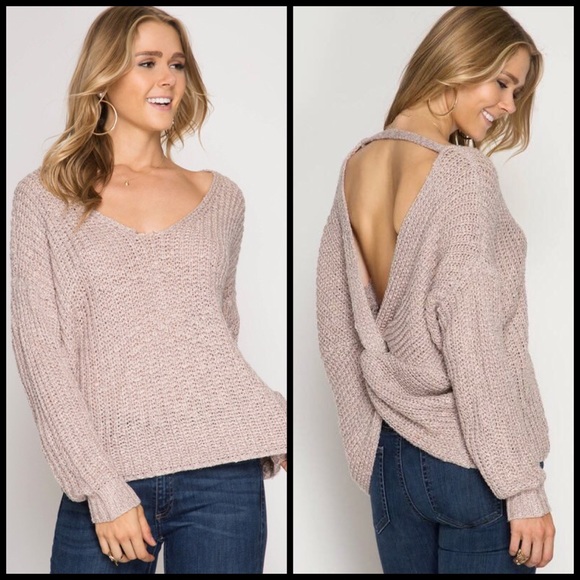 She and Sky Sweaters - SALE! Dusty Pink Open Back Sweater