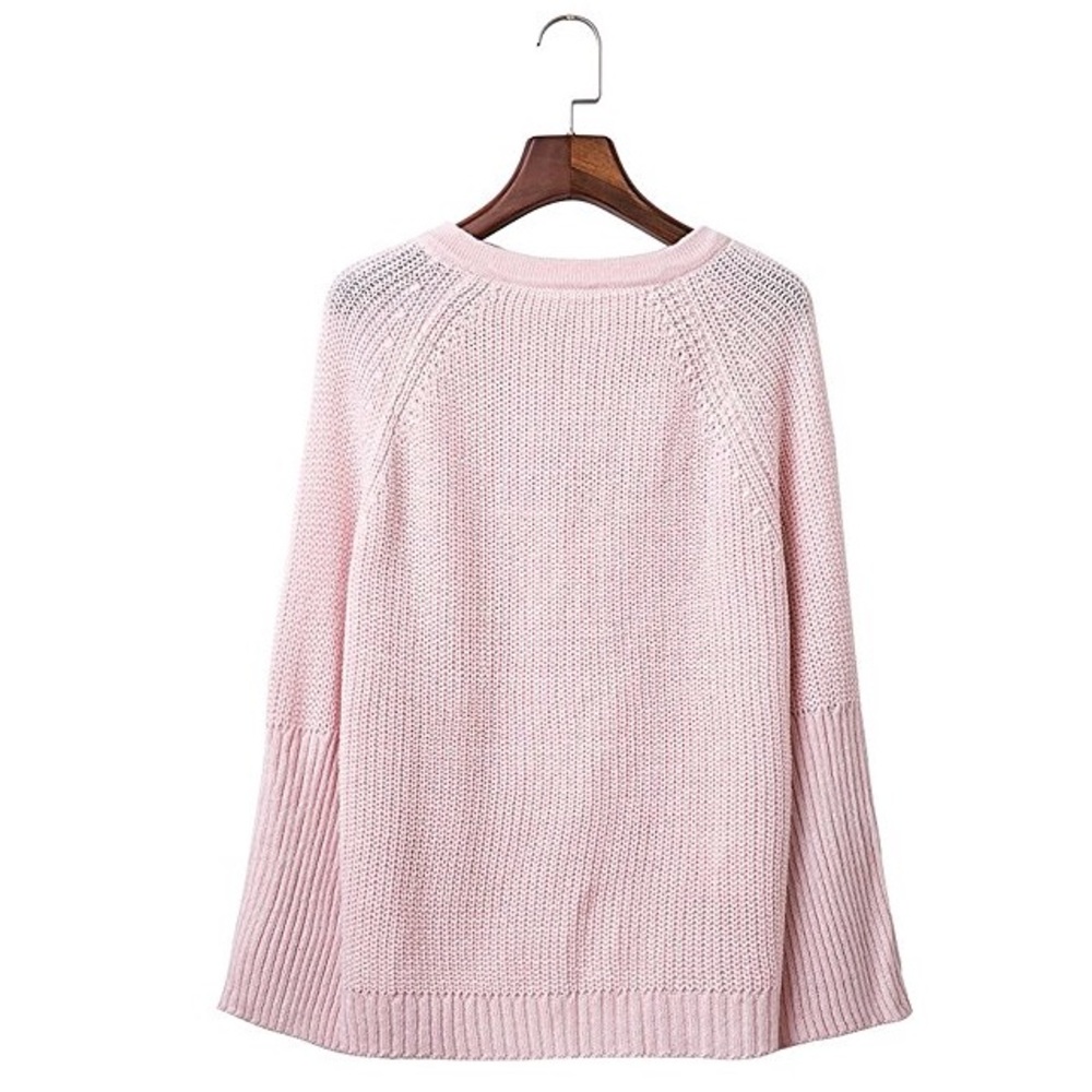 Lace Up Deep V Front Chunky Knit Sweater Blush - Picture 8 of 8