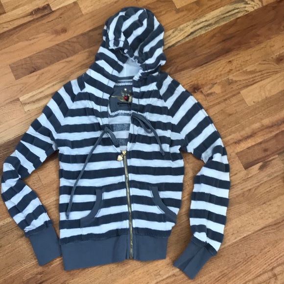 Twisted Heart gray/wt stripe hood zip sweatshirt - Picture 2 of 5