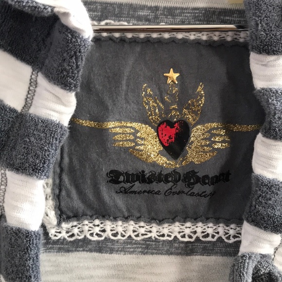 Twisted Heart gray/wt stripe hood zip sweatshirt - Picture 3 of 5