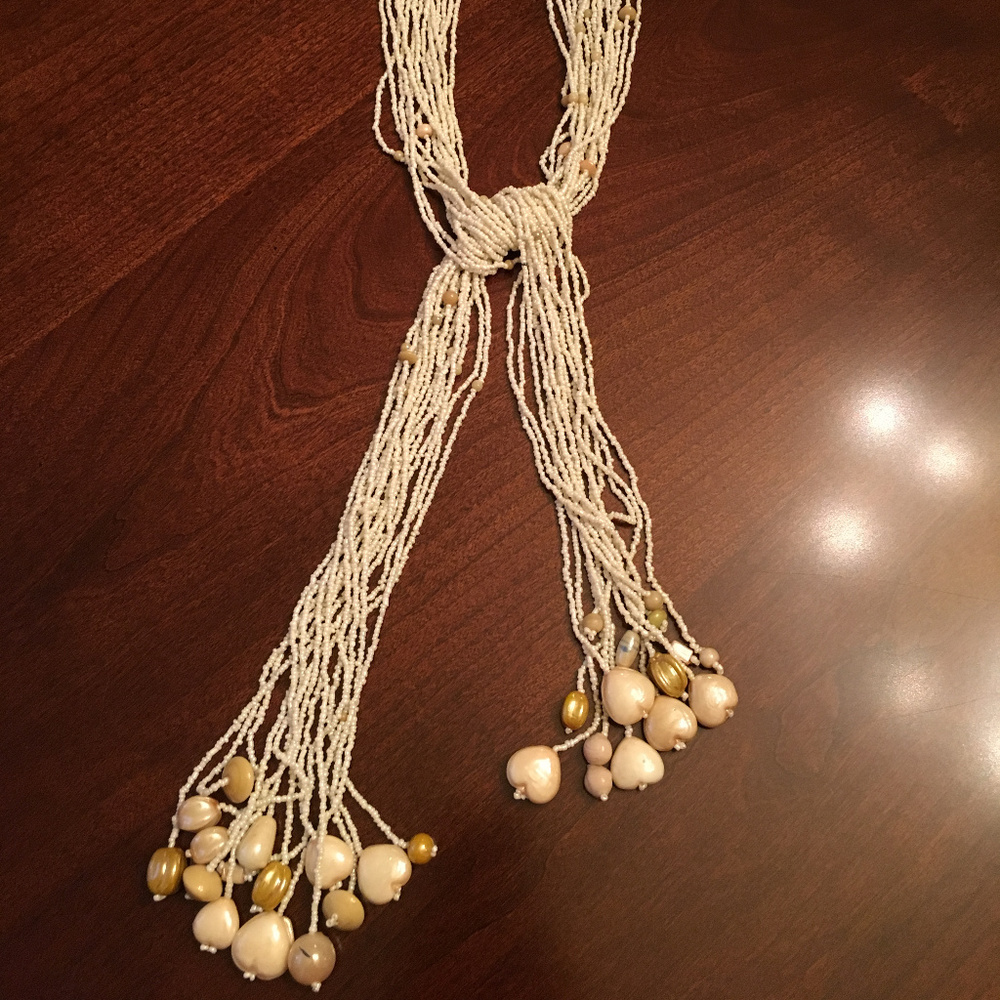 Vintage 15 layer off white beads necklace