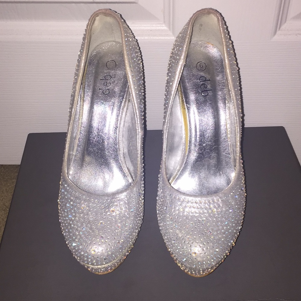 Silver 6” heel with rhinestones