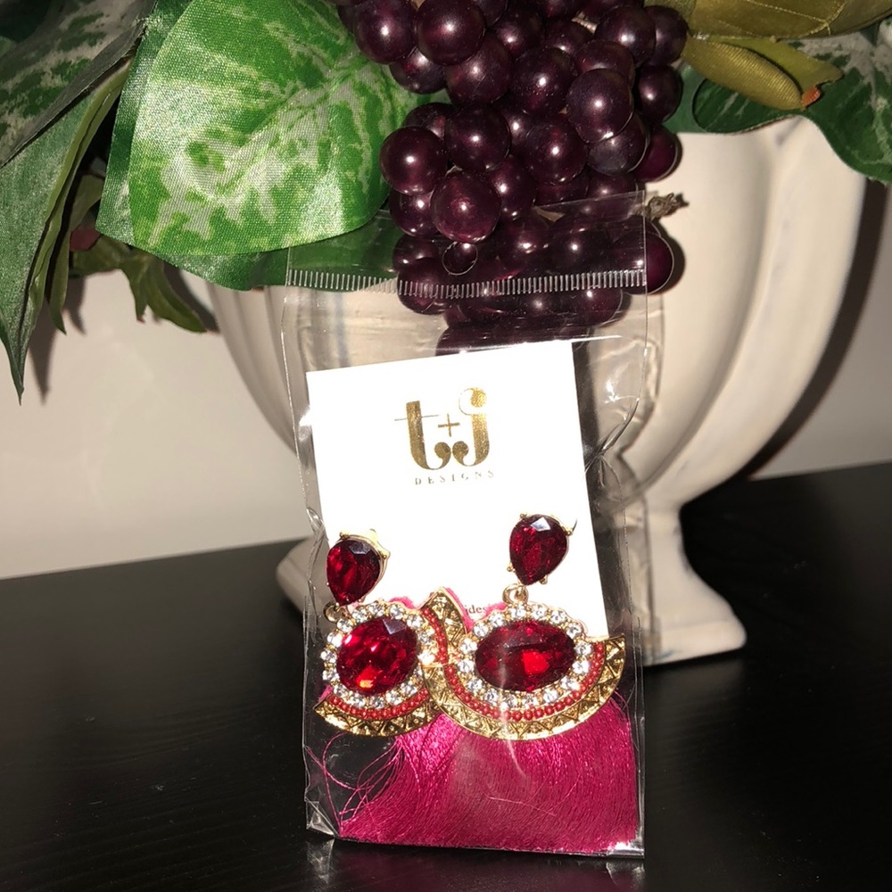 T&J Designs Red and Pink Tassel Earrings