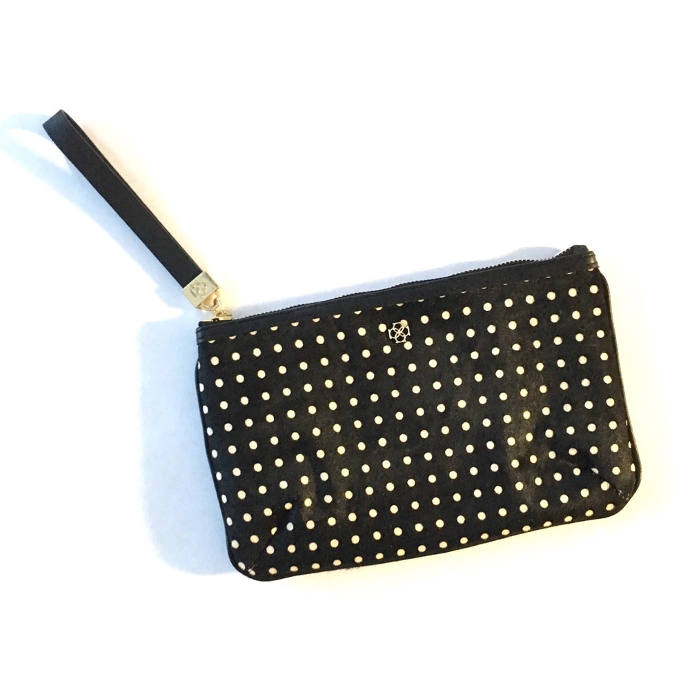 Ann Taylor polka dot haircalf wristlet