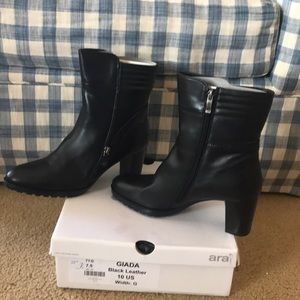 Black leather ankle boots