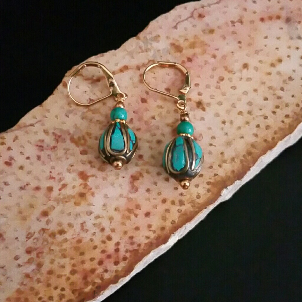 Nepal Turquoise, Gold Plate over 925 Silver