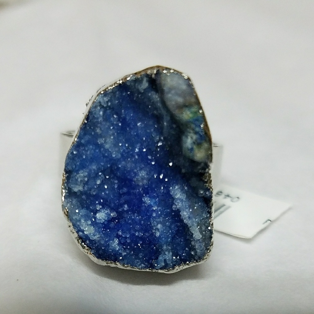 Dark blue druzy ring in silver plate