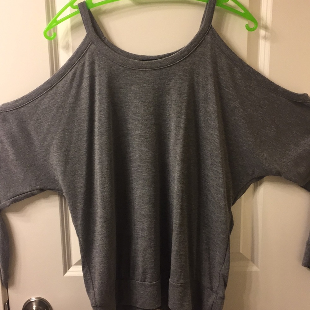 Gray shoulderless sweater