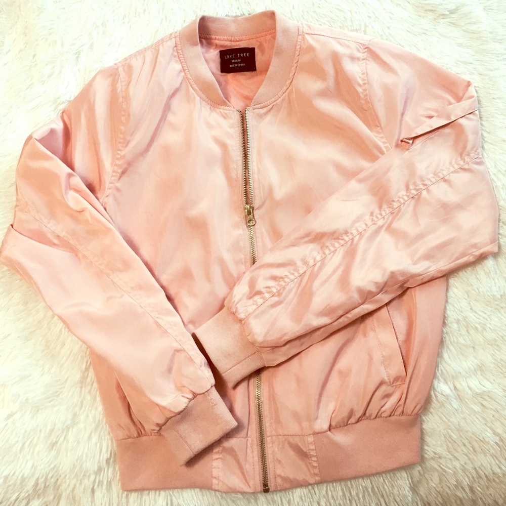 Rose Pink bomber jacket with gold zipper