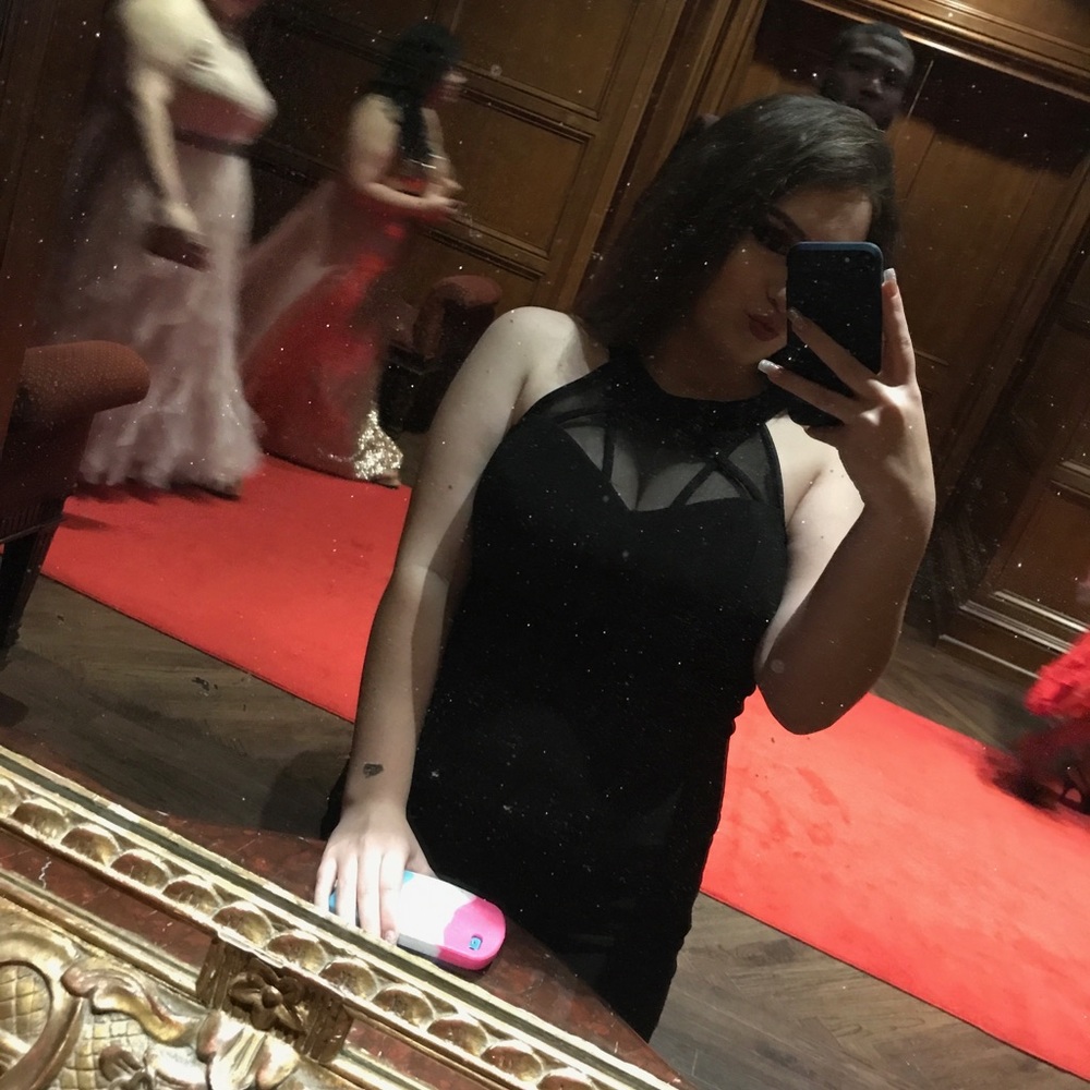 Black long prom dress with sheer cut outs