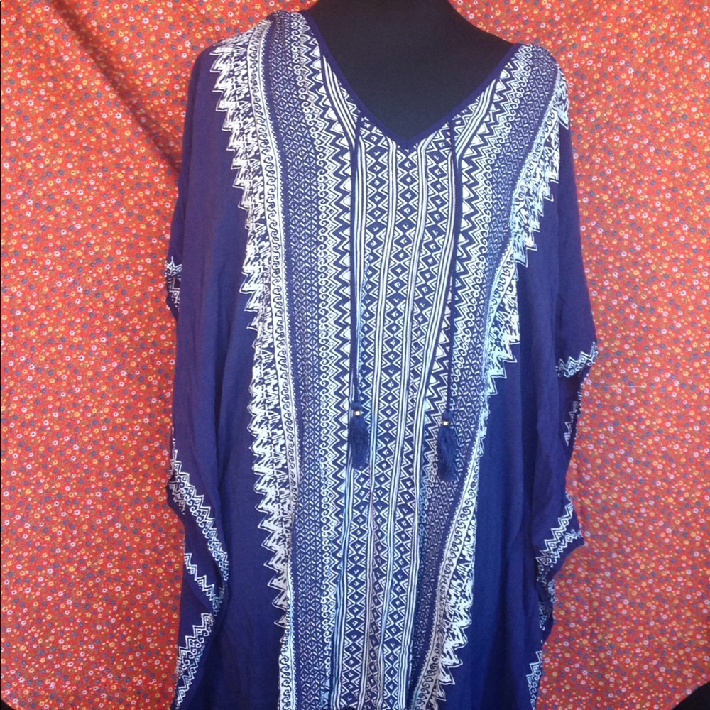 Stella & Dot Navy/White Beach Coverup Caftan