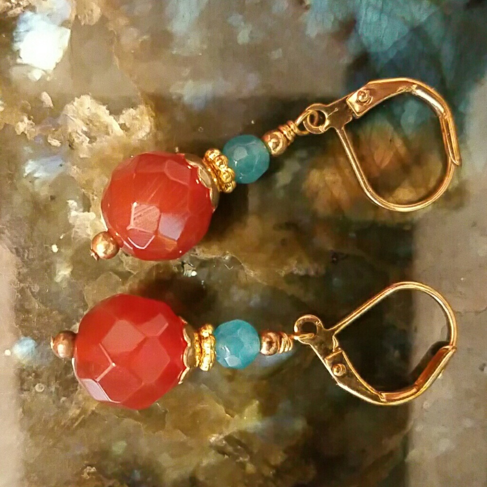 Carnelian/Aquamarine, Gold Plate over 925 Silver