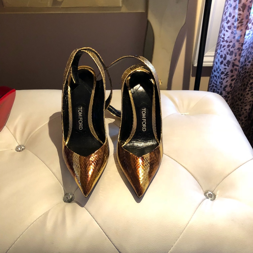 TOM FORD GOLD PYTHON HH ANKLE WRAP SLING BACK SHOE