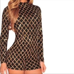 Black Romper with Gold Sequins