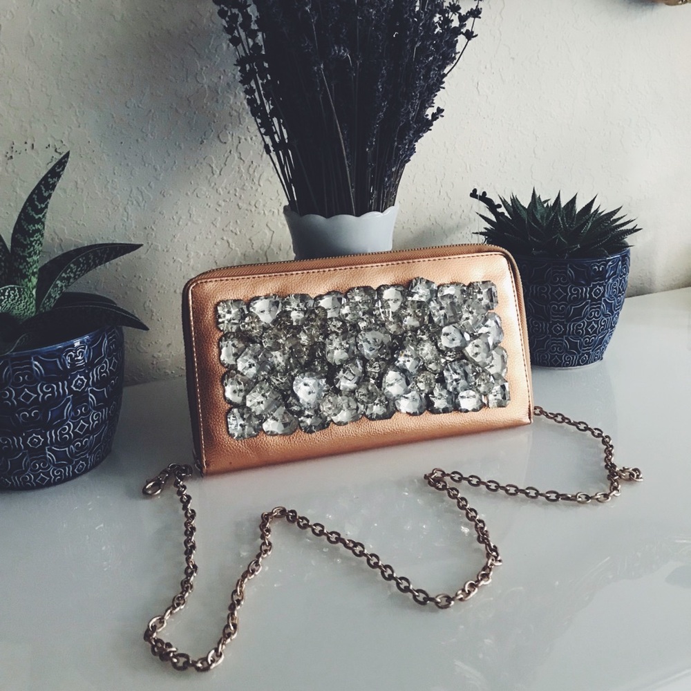 Rose gold clutch with jewels from Arden B