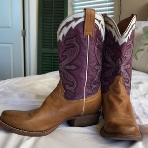 Genuine Leather Purple and Brown Cowboy Boots